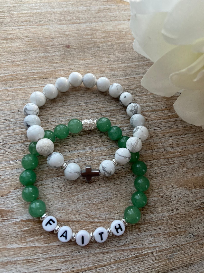 Faith Beaded Bracelet Personalized Word Bracelet Cross Etsy