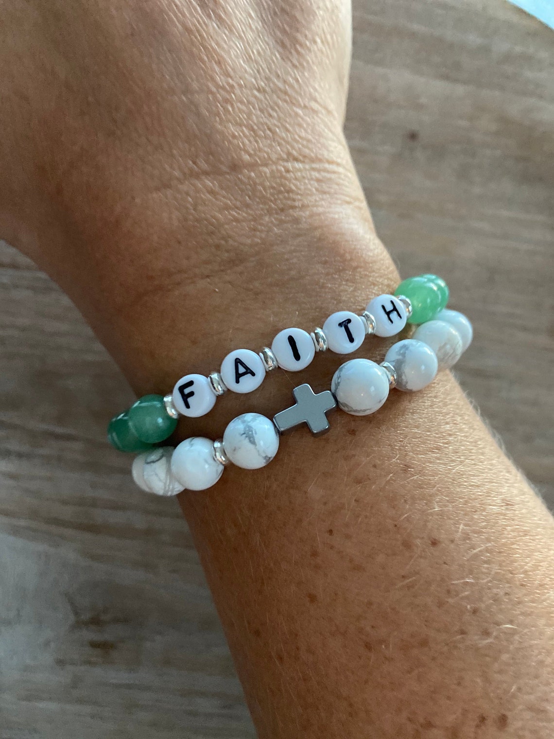 Faith Beaded Bracelet Personalized Word Bracelet Cross Etsy