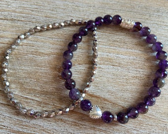 Purple Amethyst Bracelet, February Birthstone bracelet,Purple Crystal Beaded Bracelet, Purple Gemstone Bracelet, Mother's Day gift, Amethyst