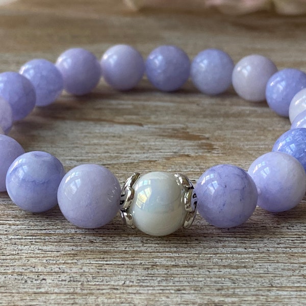 Angelite Gemstone Bracelet, A+ Natural Angelite Beads, Anxiety Relief Calming, Purple Angelite Gemstone, Unisex Bracelet, Gift for Men/Women