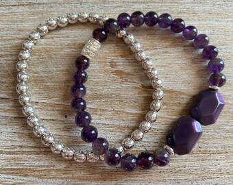 Purple Amethyst Bracelet, February Birthstone bracelet,Purple Crystal Beaded Bracelet, Purple Gemstone Bracelet, Mother's Day gift, Amethyst