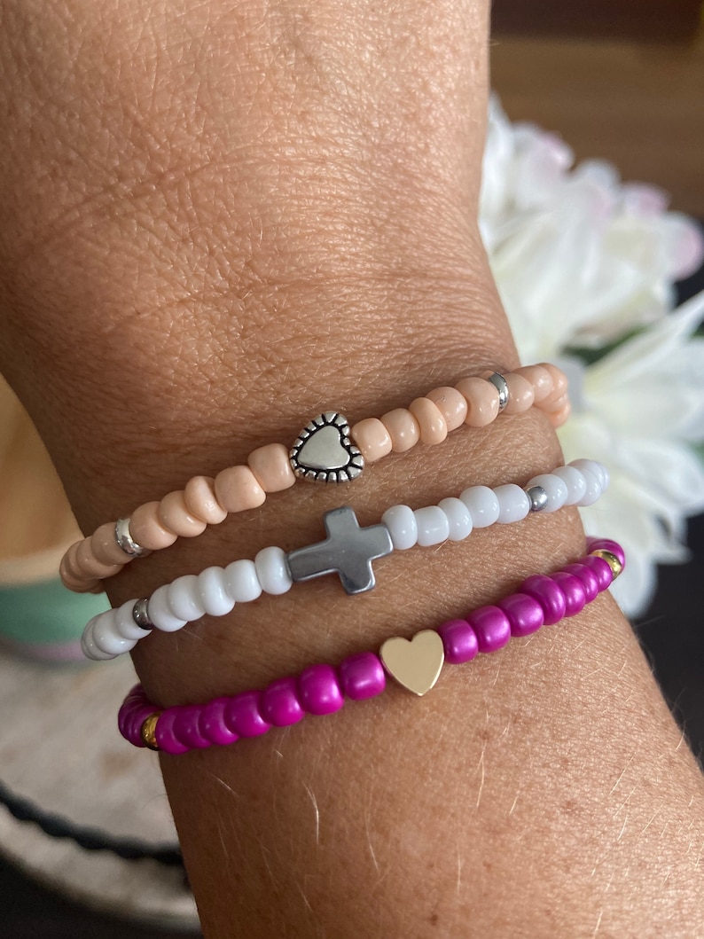 Dainty Custom bracelet Womens Stacking Bracelet Custom Personalized Gift Heart Charm Stacking Bracelet Heart charm stacking bracelet