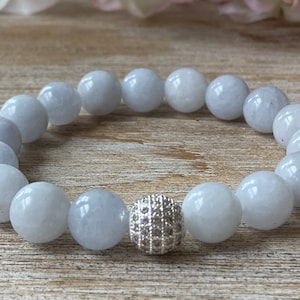 Aquamarine Gemstone Bracelet, Blue Aquamarine Beads, Healing Calming Aquamarine Jewelry, Unisex Bracelet, Gift for Men/Women, Cubic zirconia