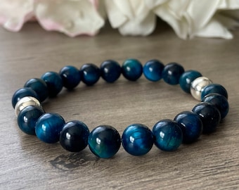 Ocean Blue Tiger's Eye Bracelet: 8mm Gemstone Healing Crystal