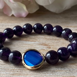 10mm Amethyst Bracelet, Natural Amethyst Mala Bracelet, Amethyst Beaded Bracelet, Amethyst Healing Crystal Bracelet,Amethyst Chakra Bracelet