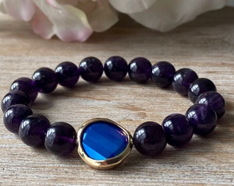 10mm Amethyst Beaded Bracelet: Natural Healing Crystal Mala