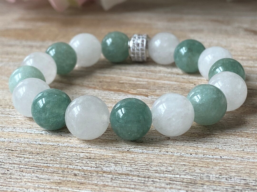 Natural Burmese and White Jade Gemstone Bead Bracelet Green - Etsy