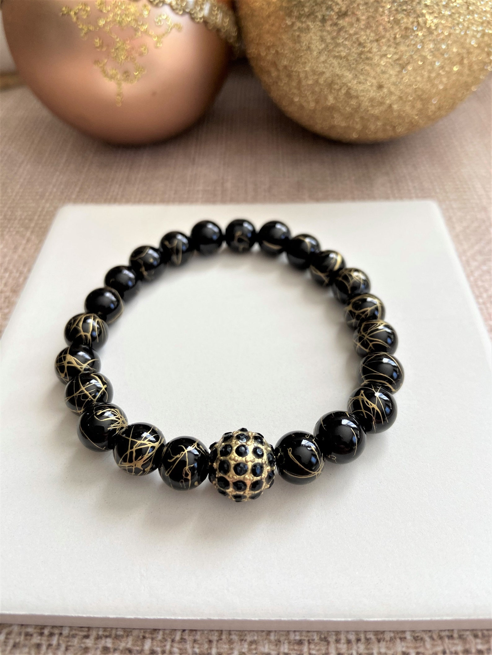 Black and Gold bracelet for women Black and Gold beaded Etsy