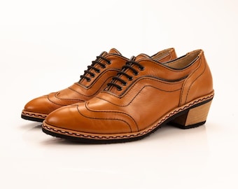 Scarpe da donna Oxford completamente brogue fatte a mano