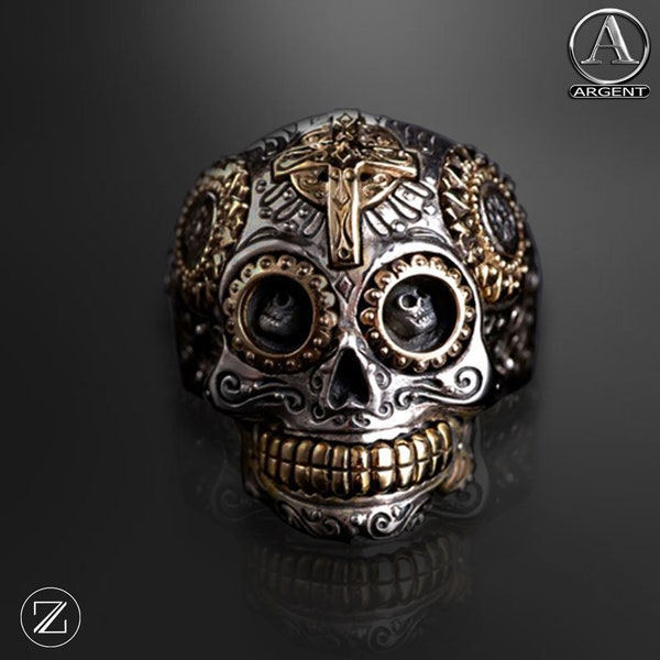 Bague tête de mort mexicaine pour homme et femme