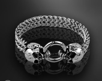 SKULL bracelet, Skull bracelet, Steel, double skull, Skull bracelet