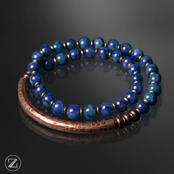 Bracelet lithothérapie en cuivre et Perles Naturelles lapis lazuli 10 mm