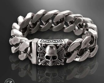 Bracciale con teschio massiccio – Eminence Skull-Lux | Bracciale da motociclista di lusso da uomo, stile rock metal