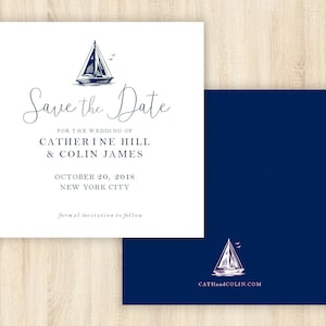 Save the Date, Wedding, Sailboat, Nautical, Navy, Tying the Knot