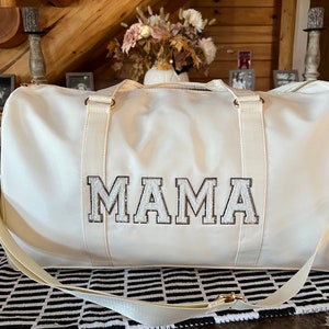 MAMA DUFFEL BAG, Sewn On Chenille Patch, Hospital Bag, Travel, New Mom Gift