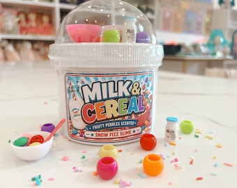 Milk and Cereal, Fruity Pebbles Scented Slime, Screen Free Fun, Snow Fizz Texture, Sensory Play Gift