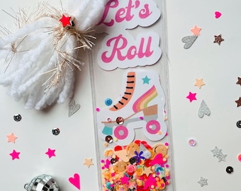 Let’s Roll Shaker Bookmark, Kids Gifts, Book Accessories, Roller Skate, Retro