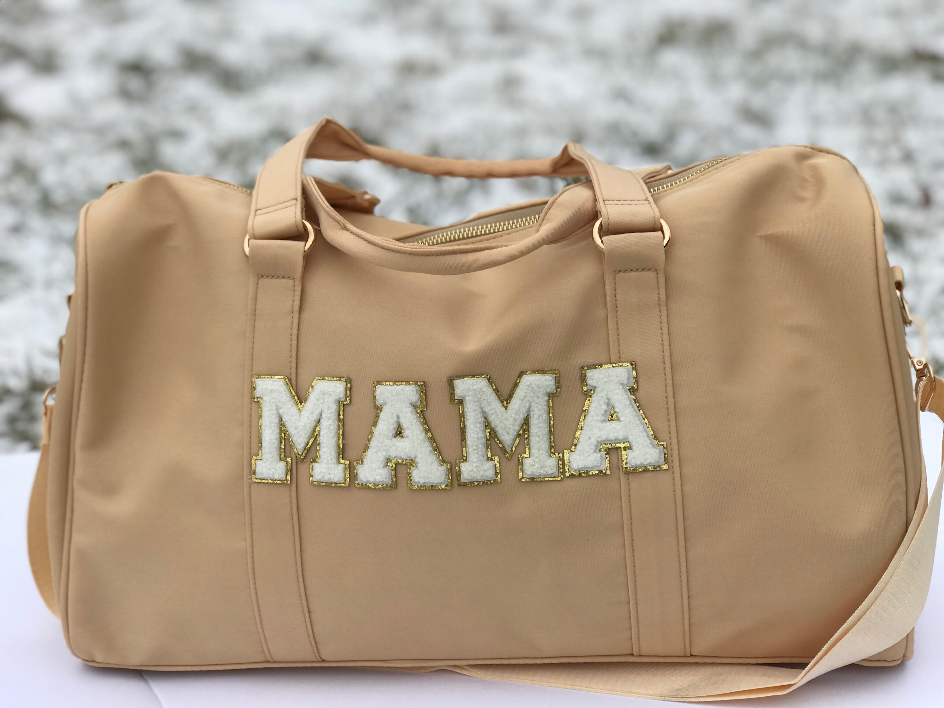 Wifey READY TO SHIP Mama Travel Overnight Chenille patch Duffle bag