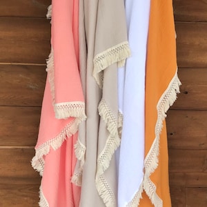 Large Fringe Baby Muslin Swaddle, Ready to Ship,Organic, Newborn Photography Prop , Nursing Coverup, Boho, Modern, Infant, Gender Neutral