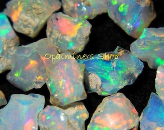 Natural Ethiopian AAA Grade Welo Opal Rough Stones, Multi Fire Opal Crystal for Jewelry Making, October Birthstone, Raw White Opal Gemstone