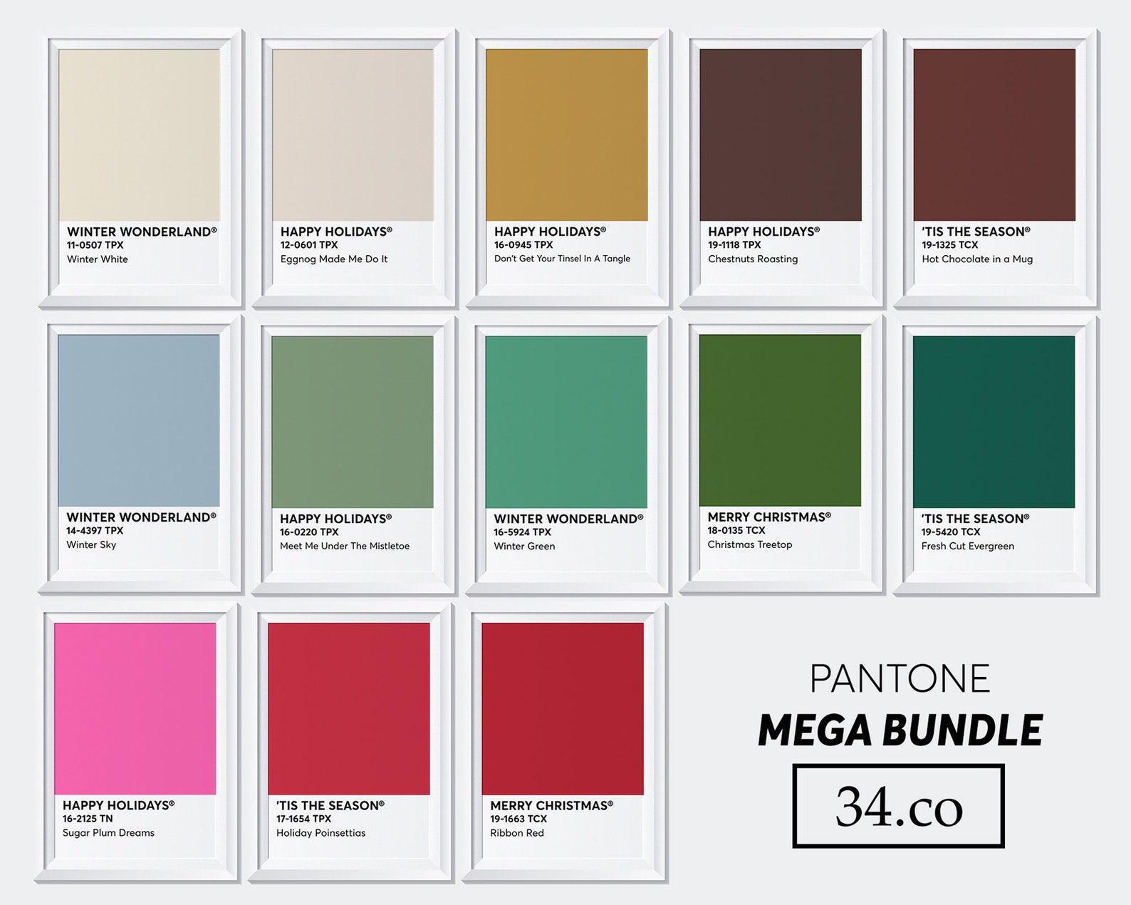 Pantone Holiday Print Set Modern Holiday Christmas Decor Etsy