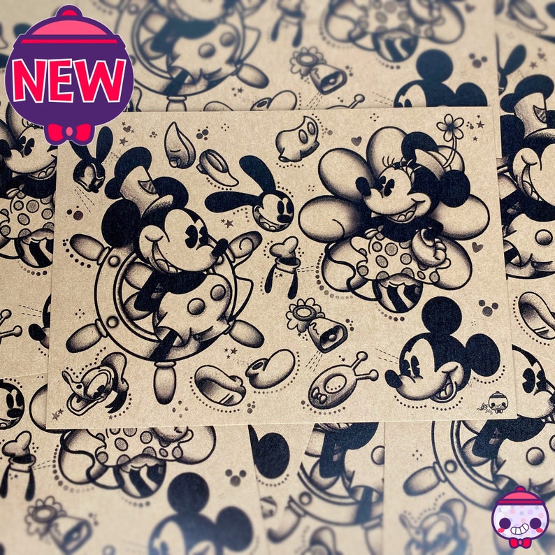 Vintage Disney Style Tattoo Flash Sheet Impression A5 Etsy France