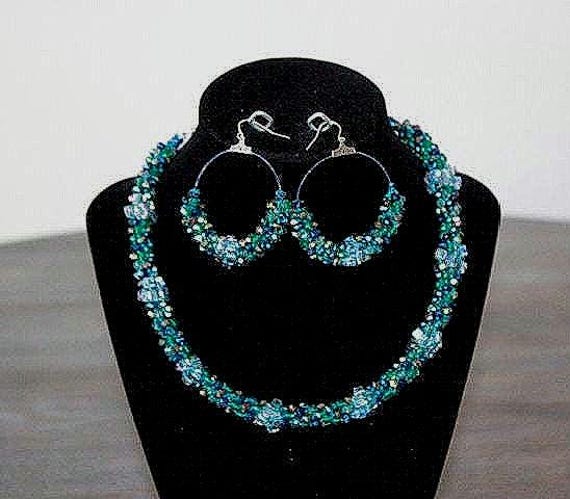 組紐ビーズネックレス：ファセットガラス、オーシャンカラー - Etsy 日本