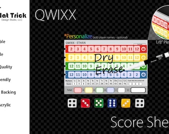 Premium Acrylic Qwixx Score Sheet Upgrade, Reusable, Wet Erase and Dry Erase