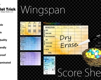 Wingspan Score Sheet, Laminated Reusable Dry Erase, Board Game