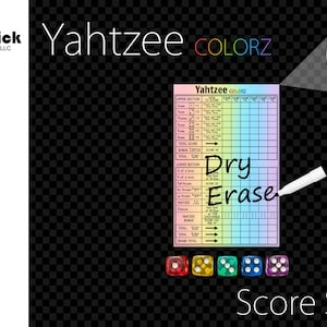 Premium Acrylic Yahtzee Colorz Score Sheet Upgrade, Reusable, Wet Erase and Dry Erase