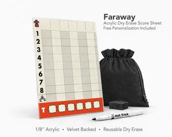 Faraway Acrylic Score Sheet – Reusable Dry Erase Board Game Score Pad (Velvet Backed)