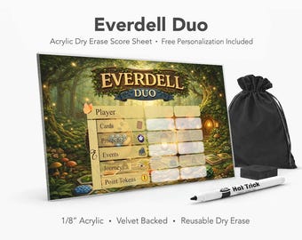 Everdell Duo Acrylic Score Sheet – Reusable Dry Erase Board Game Score Pad (Velvet Backed) Unofficial