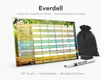 Hoja de puntuación acrílica Everdell: bloc de puntuación reutilizable para juegos de mesa de borrado en seco (con reverso de terciopelo) (no oficial)
