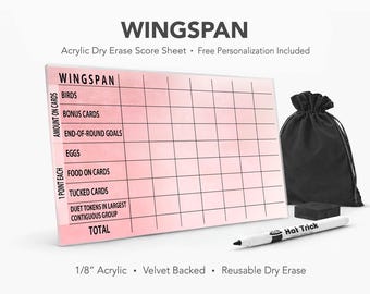 Wingspan Asia Expansion Acrylic Score Sheet – Reusable Dry Erase Board Game Score Pad (Velvet Backed)