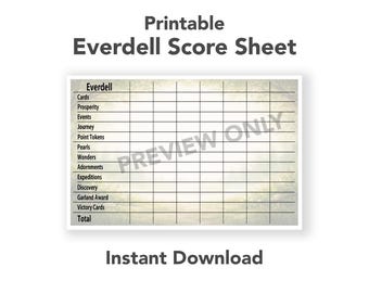 Printable Everdell Score Sheet | All Expansions Compatible | Digital Download Score Tracker | Board Game Scorecard PDF