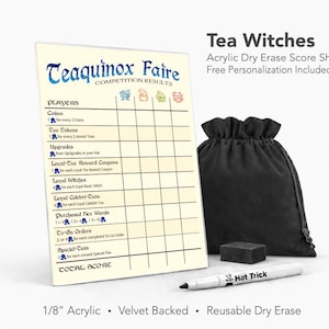 Tea Witches Acrylic Score Sheet – Reusable Dry Erase Board Game Score Pad (Velvet Backed)