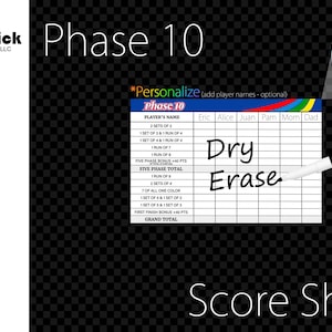 Premium Acrylic Phase 10 Game Score Sheet Upgrade, Reusable, Dry Erase