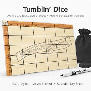 Tumblin' Dice Acrylic Score Sheet – Reusable Dry Erase Board Game Score Pad (Velvet Backed)