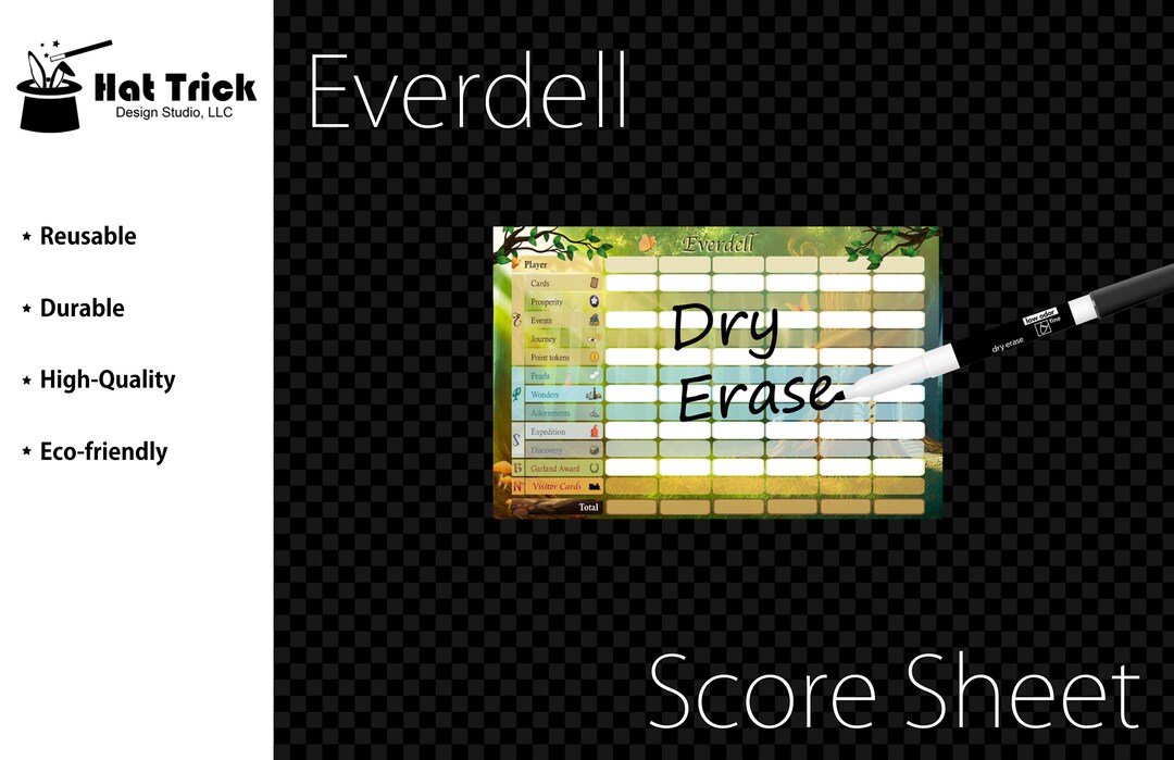 Laminated Everdell Score Sheet, Unofficial, Waterproof, Reusable, Wet