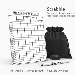 Word Game Acrylic Score Sheet – Reusable Dry Erase Board Game Score Pad (Velvet Backed)