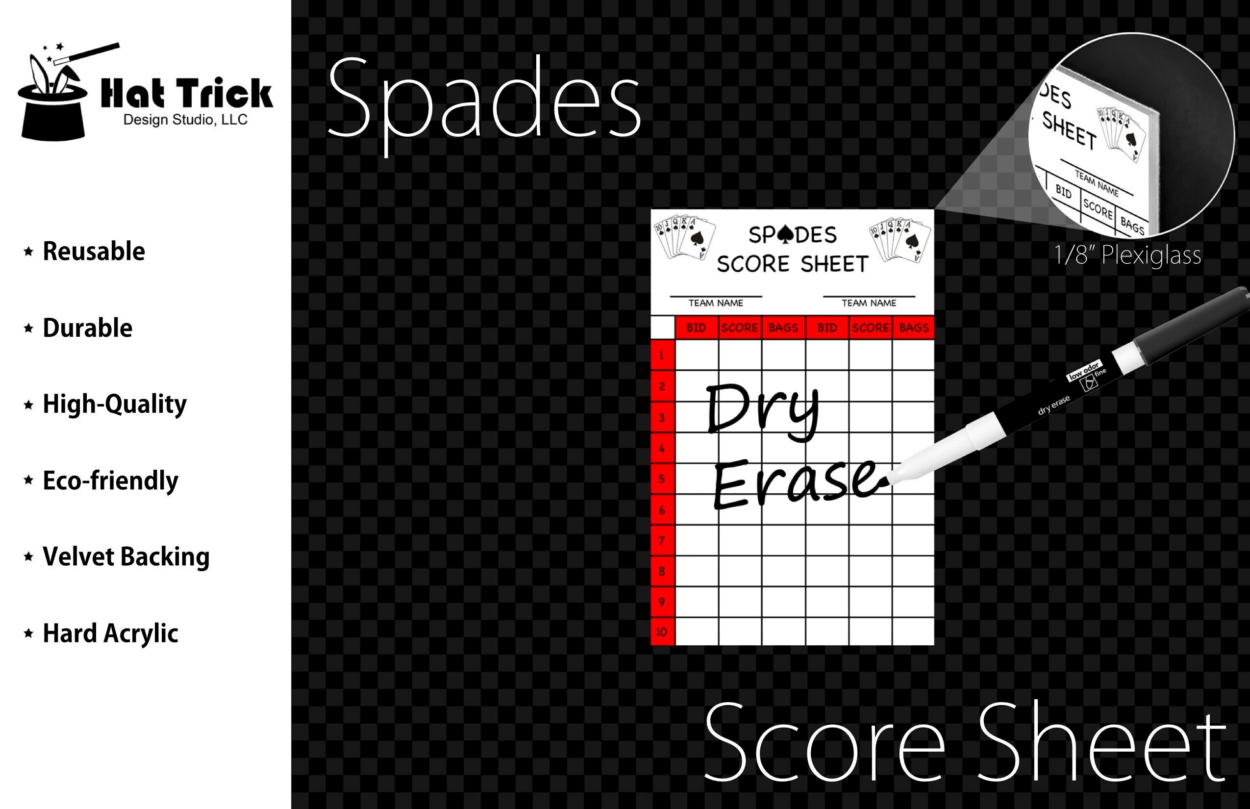 Hard Acrylic Deluxe Spades Game Score Card Plaque Score Pad - Etsy