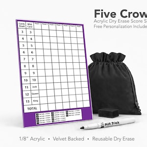 Five Crowns acryl scoreblad – herbruikbaar, droog uitwisbaar scoreblok voor bordspellen (met fluwelen achterkant) afbeelding 1