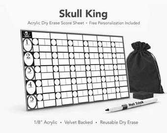 Hoja de puntuación acrílica Skull King: bloc de puntuación reutilizable para juegos de mesa de borrado en seco (con reverso de terciopelo)