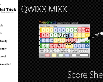 Laminierter QWIXX MIXX Score Sheet, wasserdicht, wiederverwendbar, nass abwischbar und trocken abwischbar