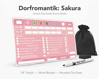 Dorfromantik: Sakura Acrylic Score Sheet – Reusable Dry Erase Board Game Score Pad (Velvet Backed)