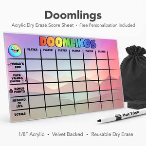 Doomlings Acrylic Score Sheet – Reusable Dry Erase Board Game Score Pad (Velvet Backed)