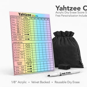 Yahtzee Colorz notblad, hård akryl, återanvändbart whiteboard