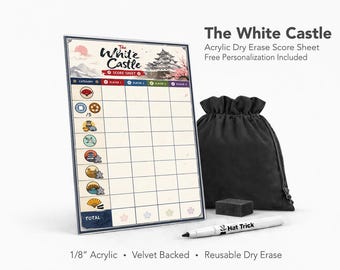 The White Castle Acrylic Score Sheet – Reusable Dry Erase Board Game Score Pad (Velvet Backed)