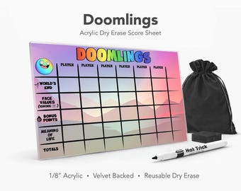 Doomlings acryl scoreblad – herbruikbaar, droog uitwisbaar scorebord voor bordspellen (met fluwelen achterkant)