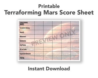 Printable Terraforming Mars Score Sheet | Digital Download Score Tracker | Board Game Scorecard PDF